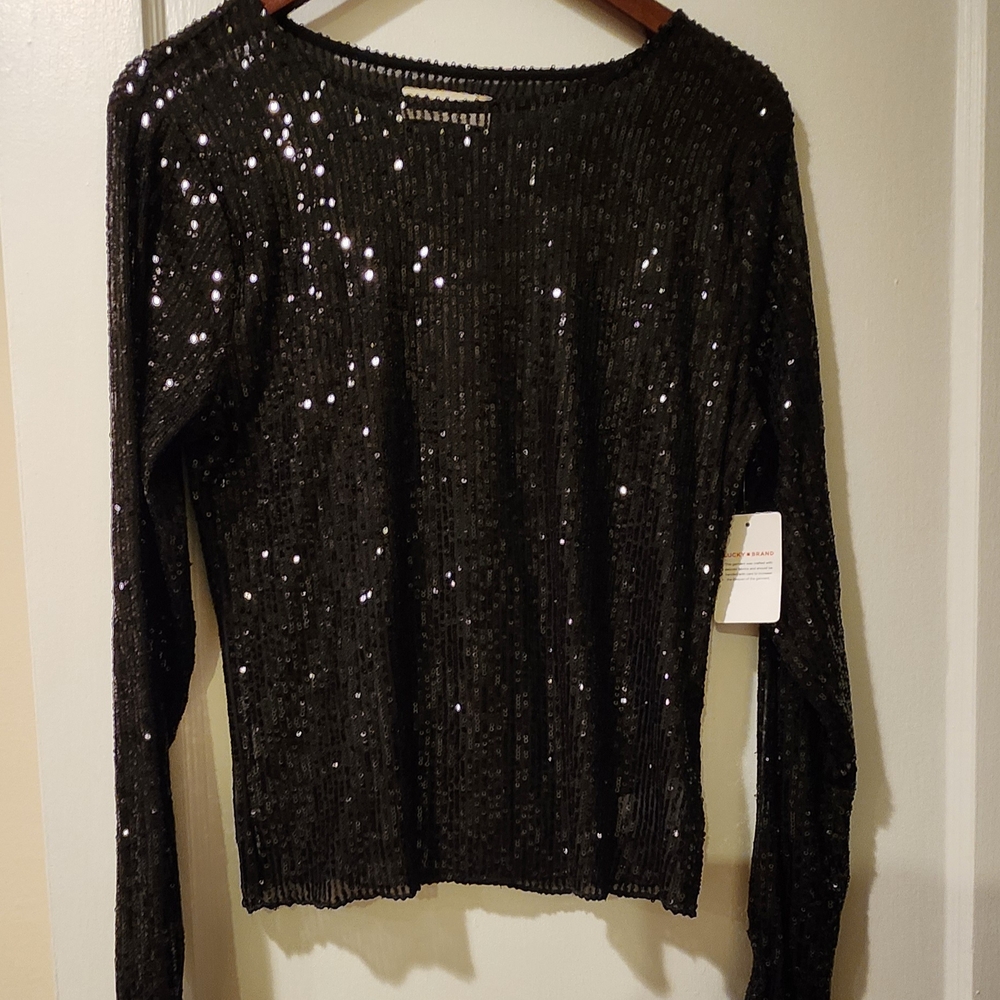Lucky Brand Shimmering Black Sequin Top